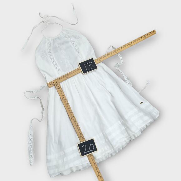 Dzarm White Halter Mini Dress Womens Small Summer Sundress Beachy Boho Cottage - Picture 4 of 11